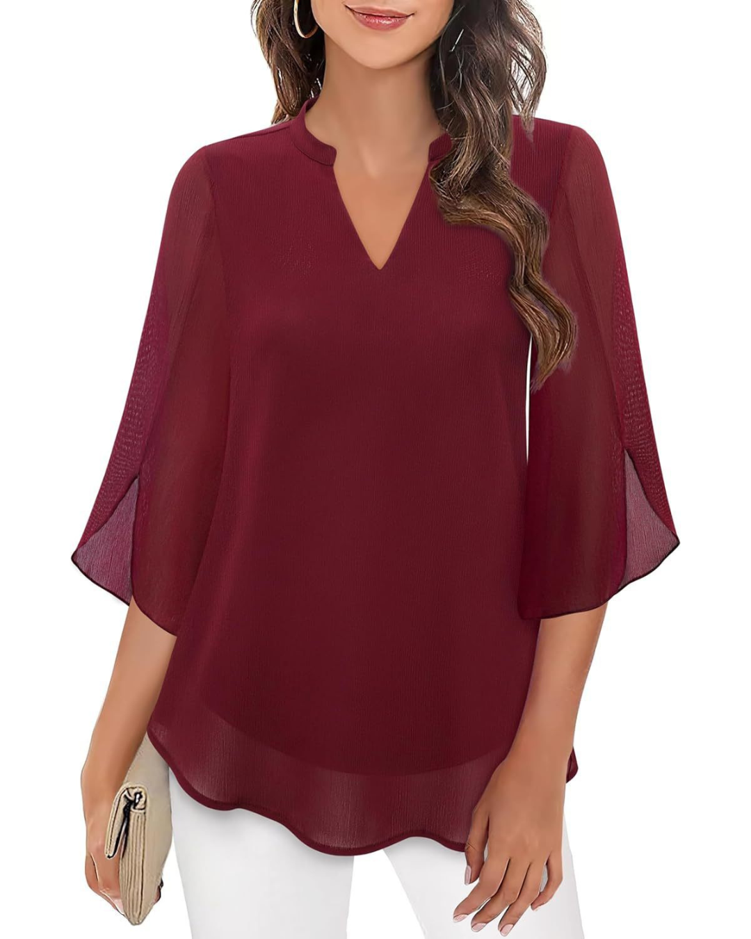 Ozyra - Blouse Fluide en Chiffon à Col V Élégant