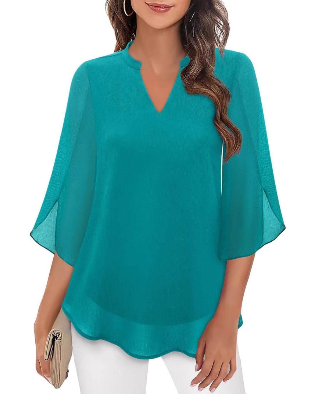 Ozyra - Blouse Fluide en Chiffon à Col V Élégant
