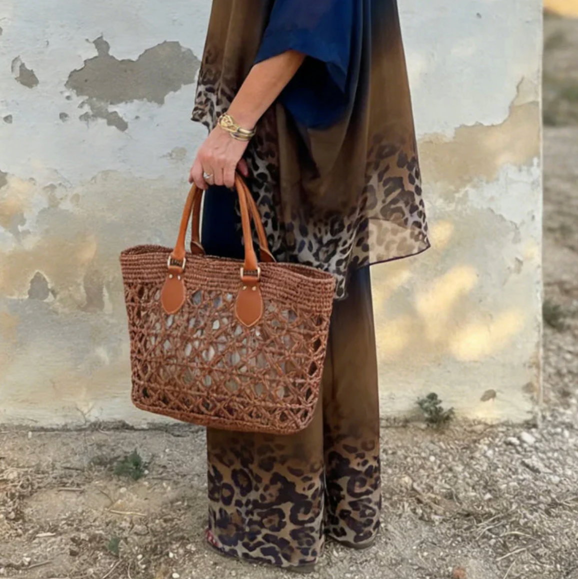 Ixelara - Ensemble femme deux pièces poncho dégradé imprimé léopard