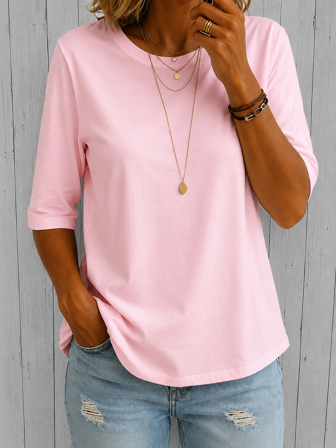 Bérangère - T-shirt femme à col rond avec manches trois-quarts