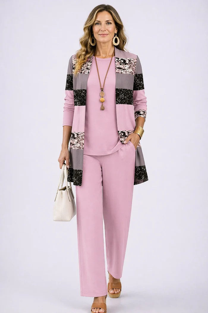 Maxine - Ensemble femme trois pièces avec cardigan imprimé élégant