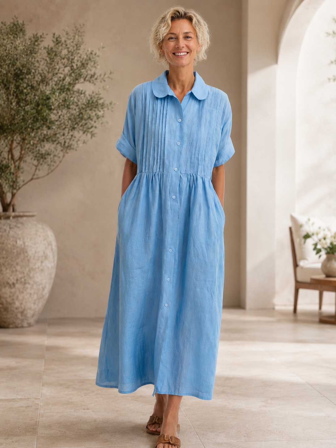 Quorissa - Robe chemise longue femme en coton fluide et confortable