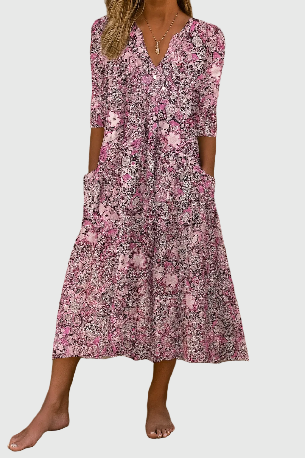 Hespera - Robe Midi Imprimée Col V Femme