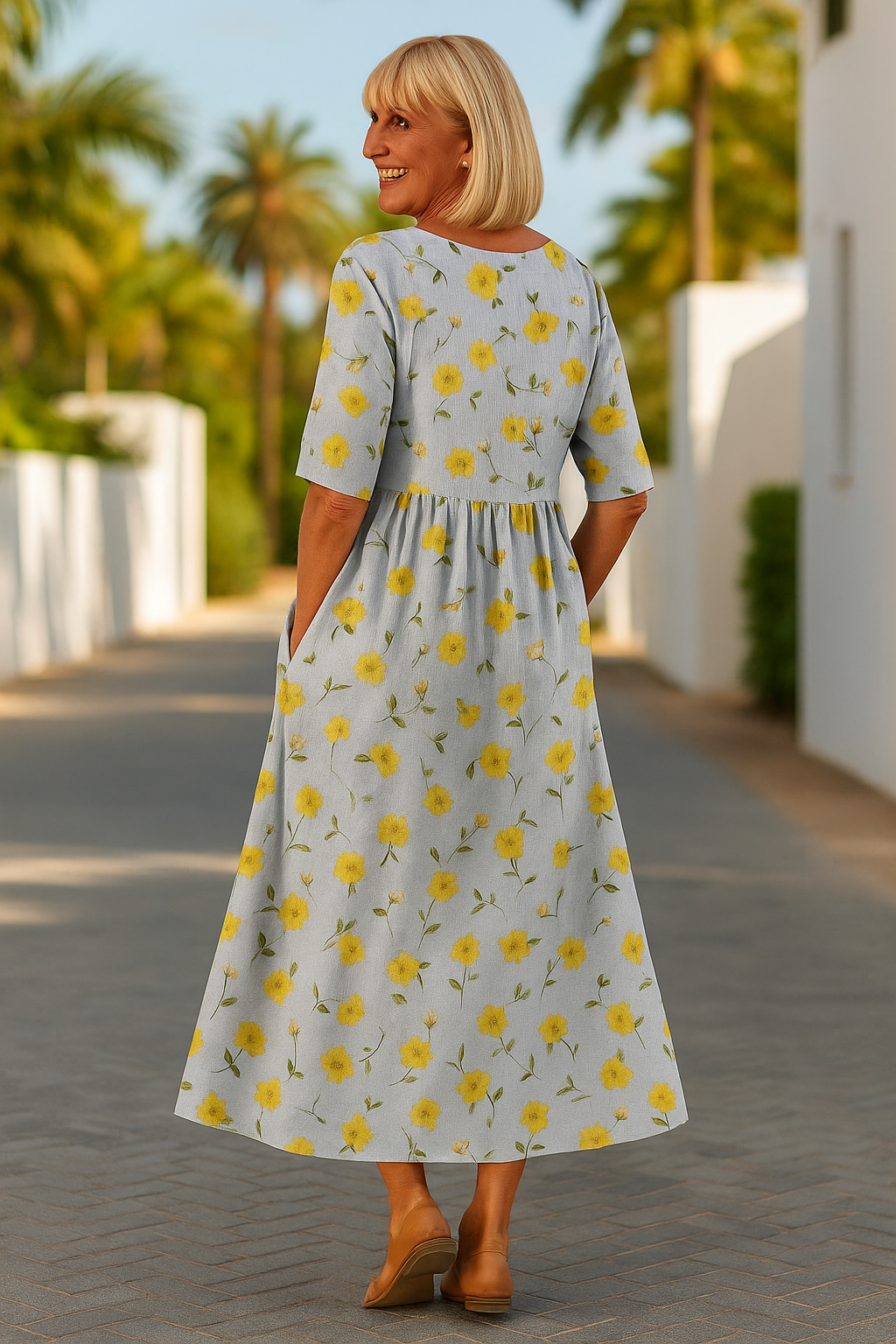 Gavessia - Robe midi femme imprimée style décontracté élégant