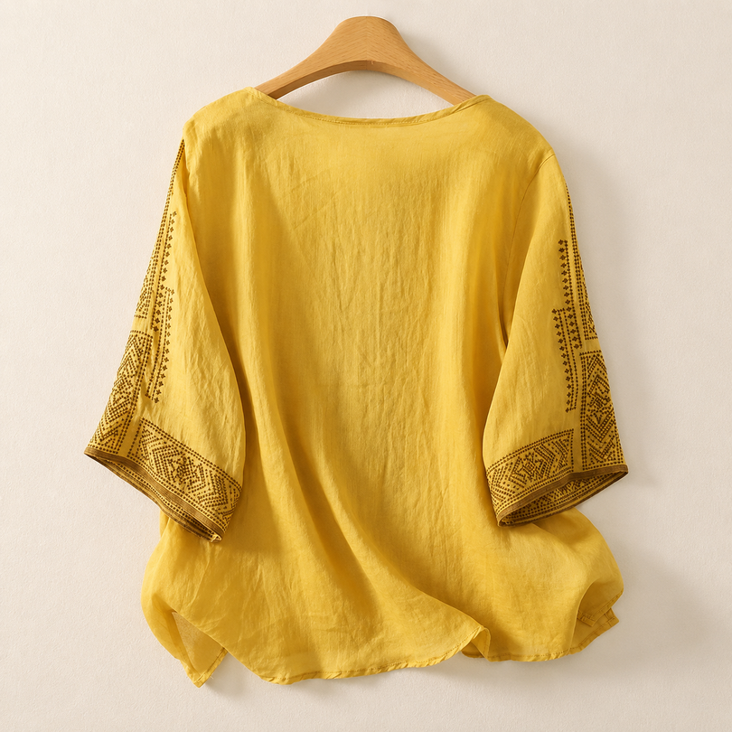 Prune - Blouse femme en lin brodé à manches trois-quarts