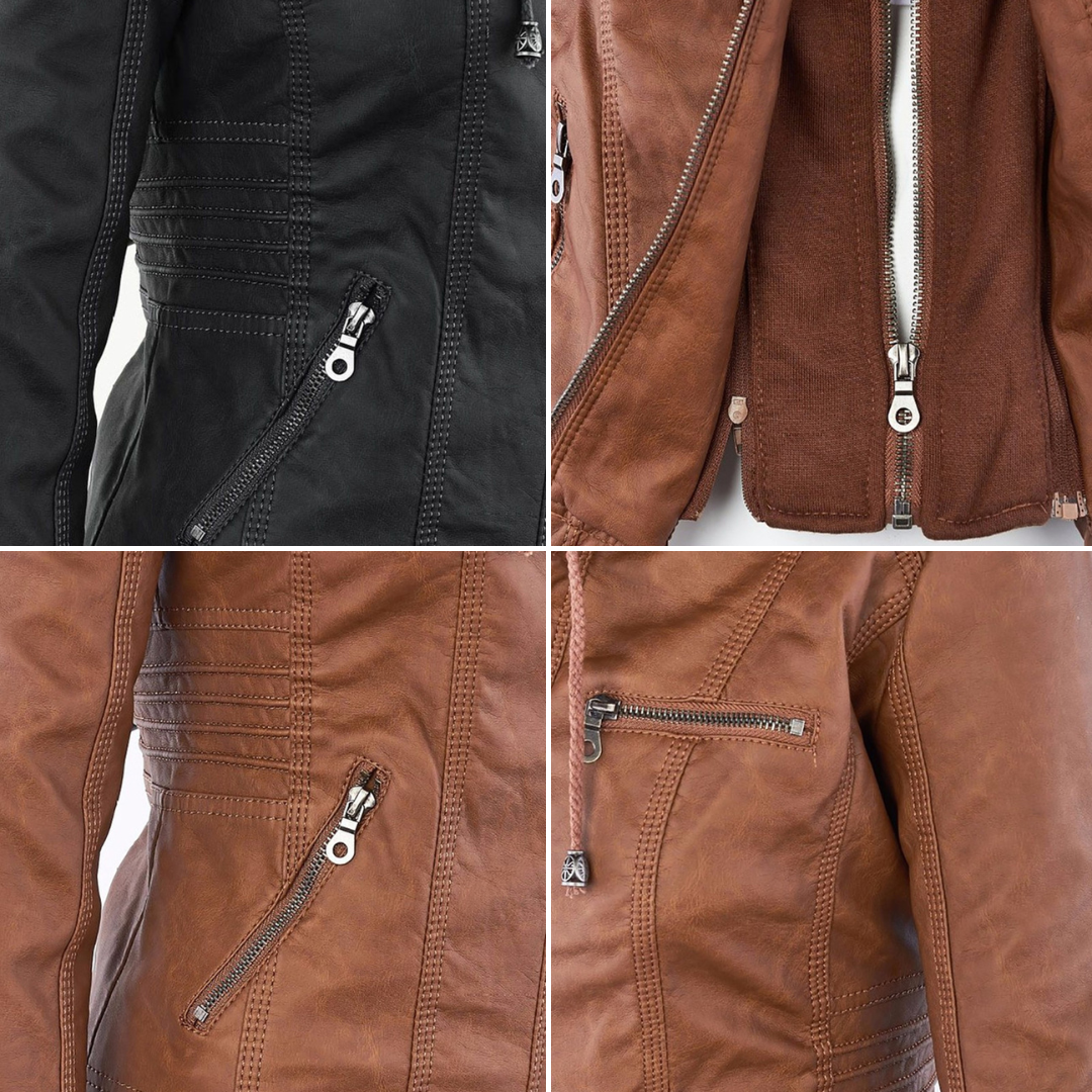 Rieke - Women's faux leather hooded jacket with zipper