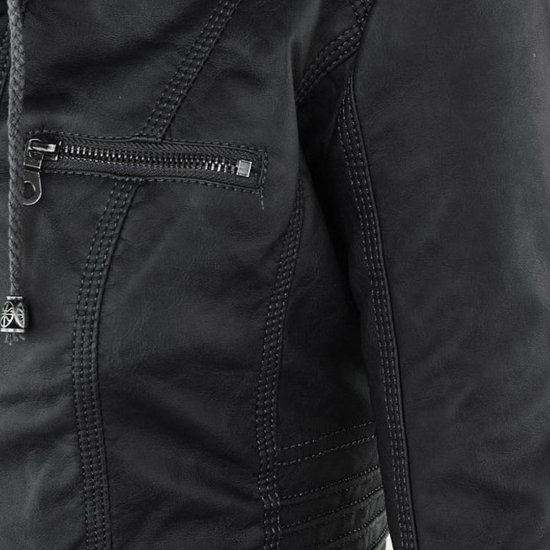 Rieke - Women's faux leather hooded jacket with zipper