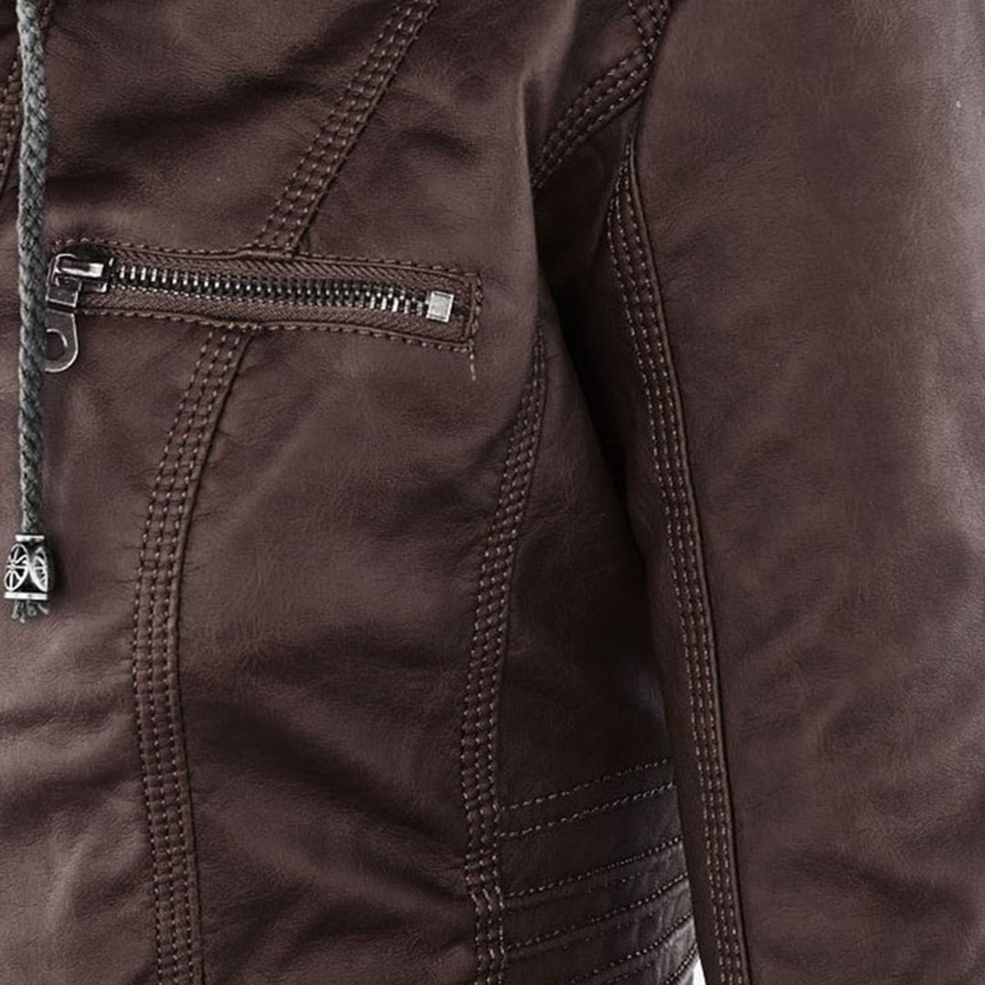 Rieke - Women's faux leather hooded jacket with zipper