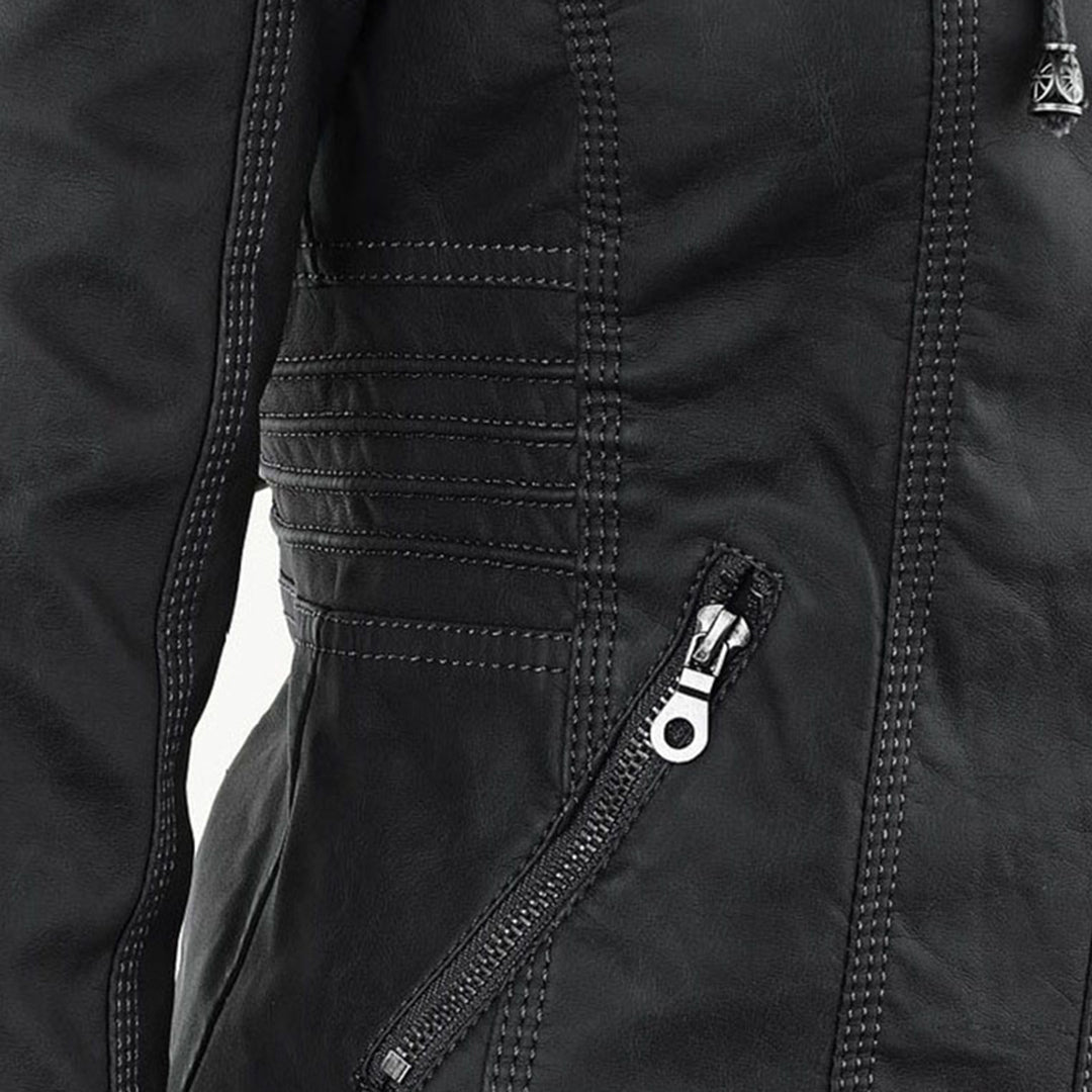 Rieke - Women's faux leather hooded jacket with zipper