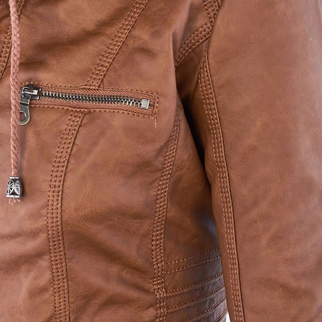 Rieke - Women's faux leather hooded jacket with zipper