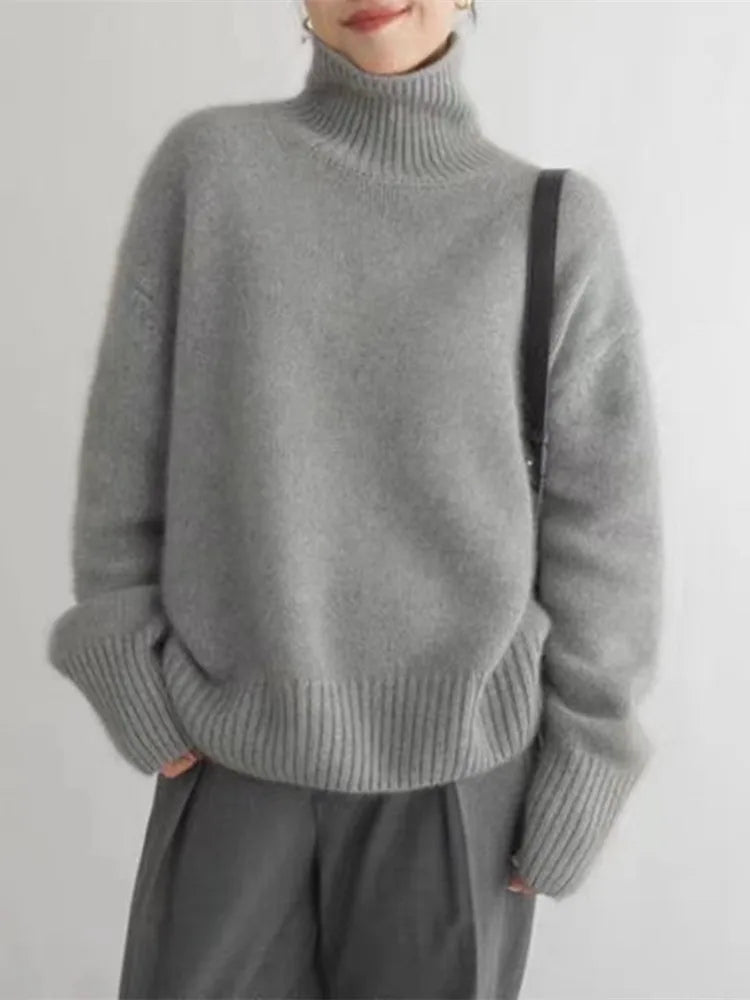 Karine - Pull à col roulé confortable et doux en maille