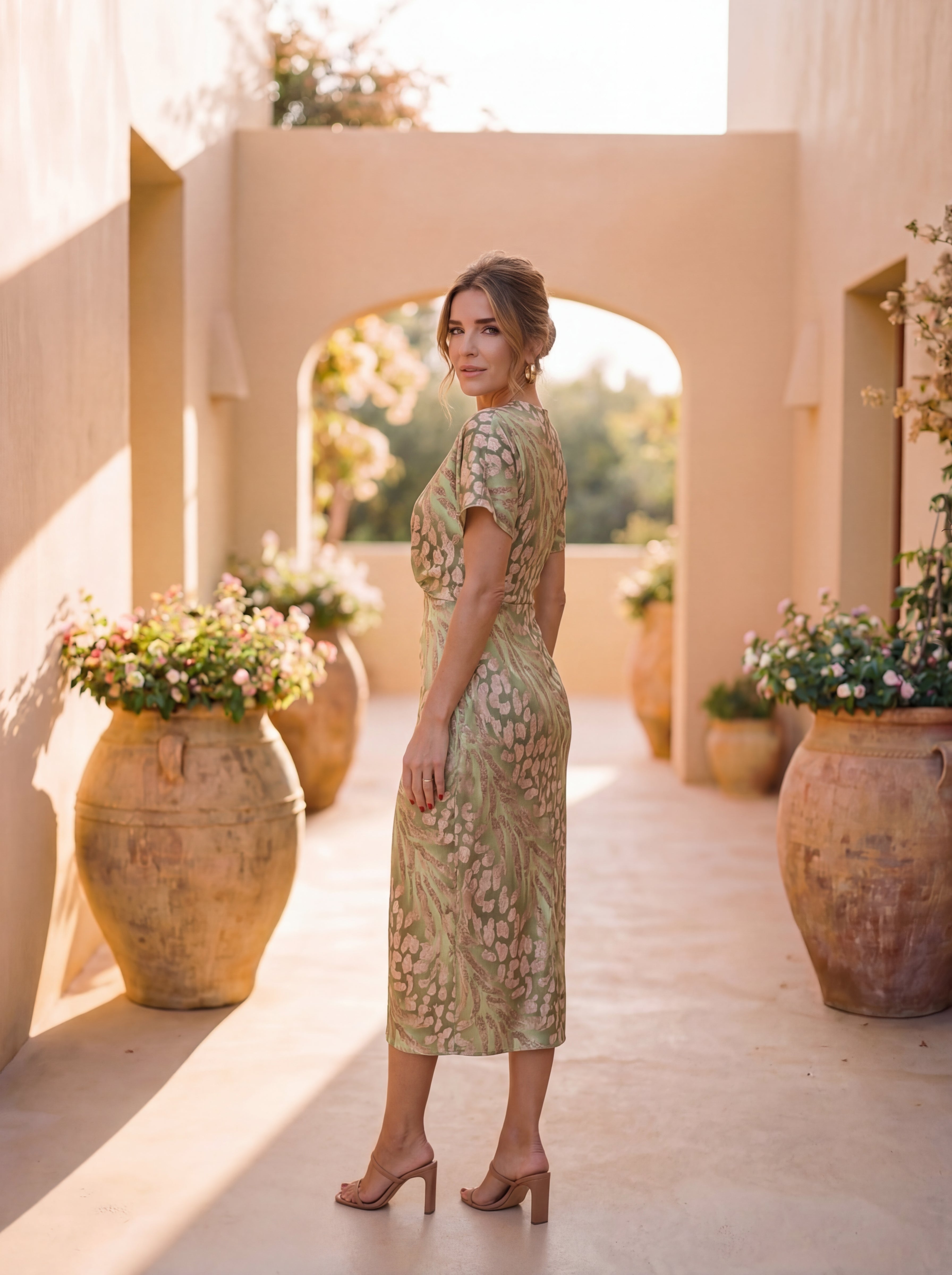 Rovella - Robe Midi Femme Drapée Nœud Élégant Style Sophistiqué
