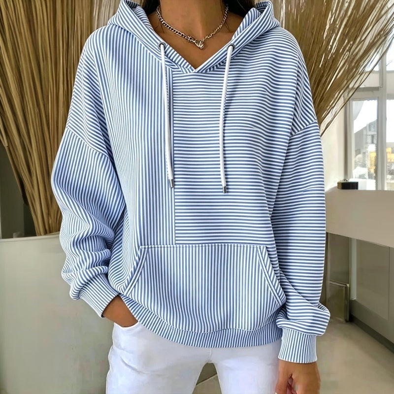 Émilienne - Sweat-shirt femme rayé à capuche avec poche