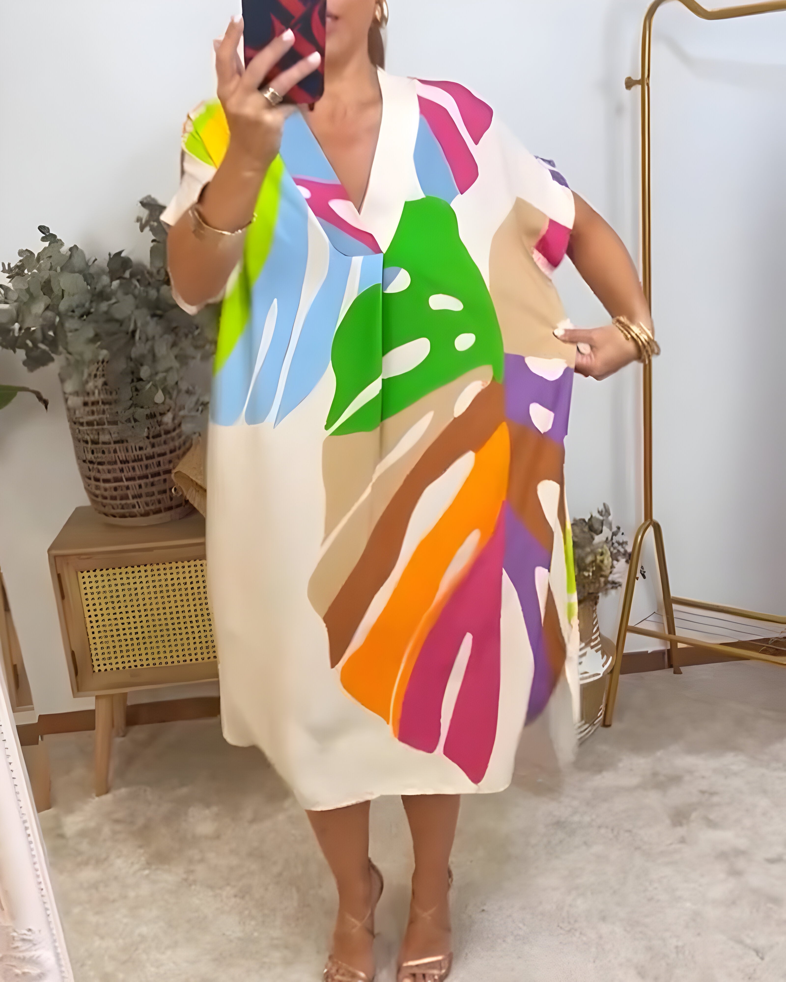 Nerissa - Robe décontractée à imprimé feuillage coloré pour un style frais et naturel