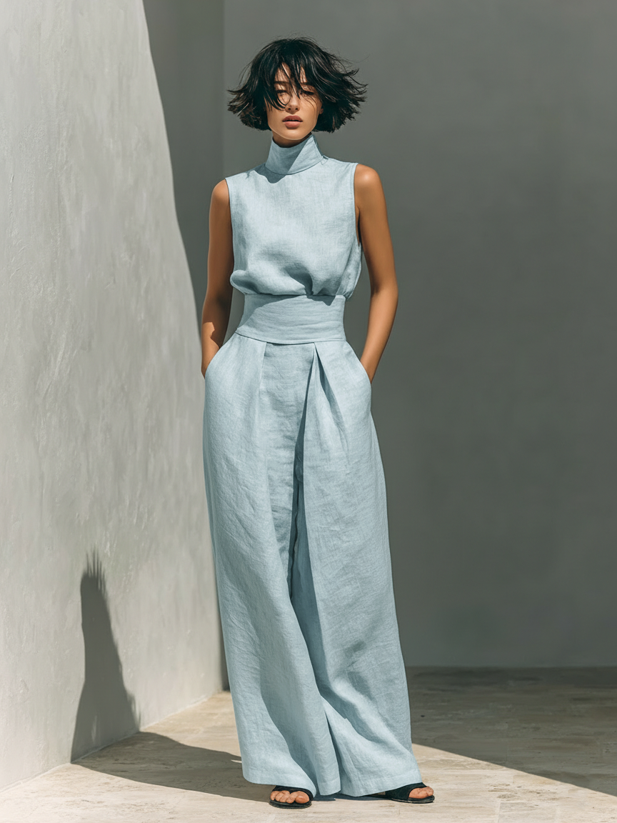 Fynelle - Ensemble Élégant Sans Manches & Pantalon Large Femme