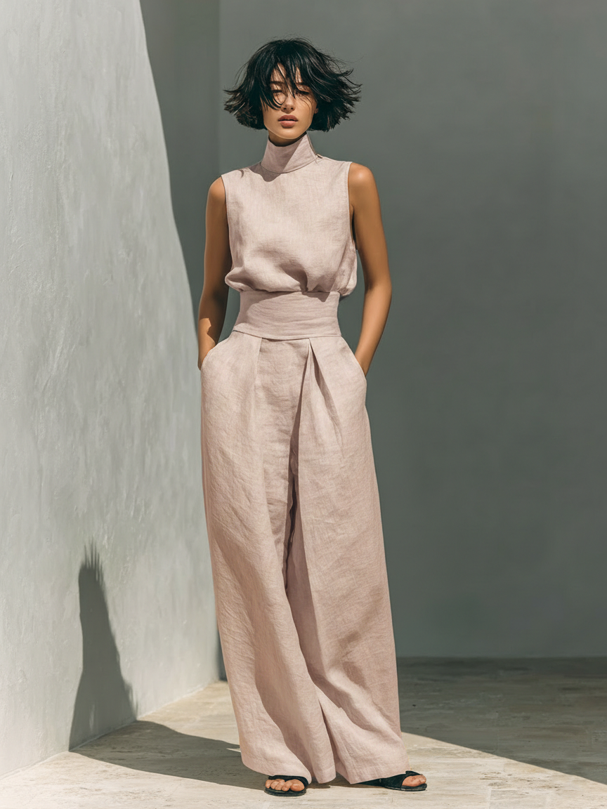 Fynelle - Ensemble Élégant Sans Manches & Pantalon Large Femme