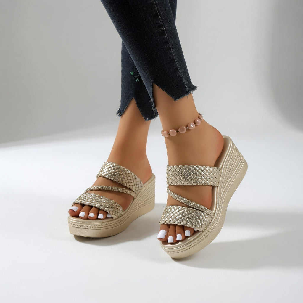 Hysoria - Sandales femme compensées tressées à brides croisées