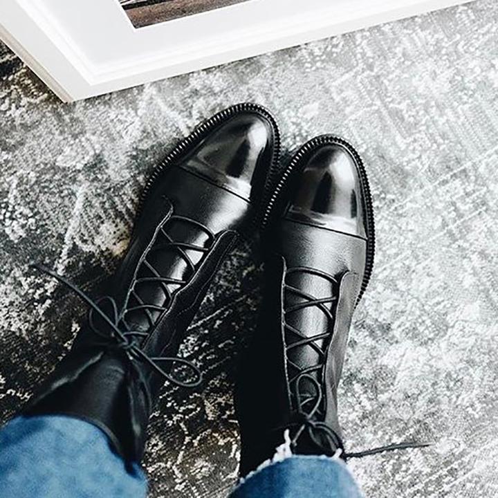 Mireille - Bottes en cuir verni style britannique pour femmes
