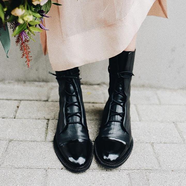 Mireille - Bottes en cuir verni style britannique pour femmes