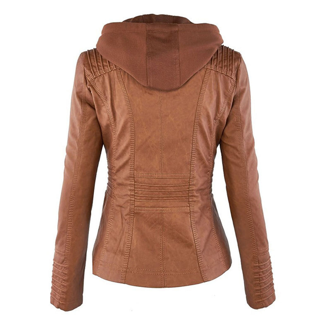 Rieke - Women's faux leather hooded jacket with zipper