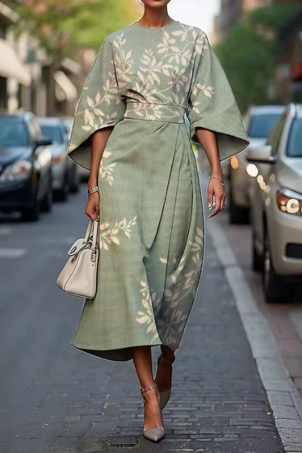 Havirelle - Robe midi florale femme élégante manches fluides imprimé artistique