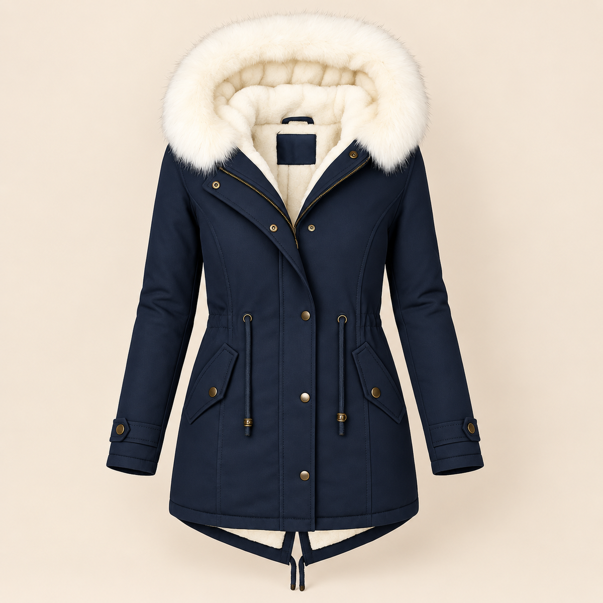 Charline - Women's long hooded parka with adjustable waist