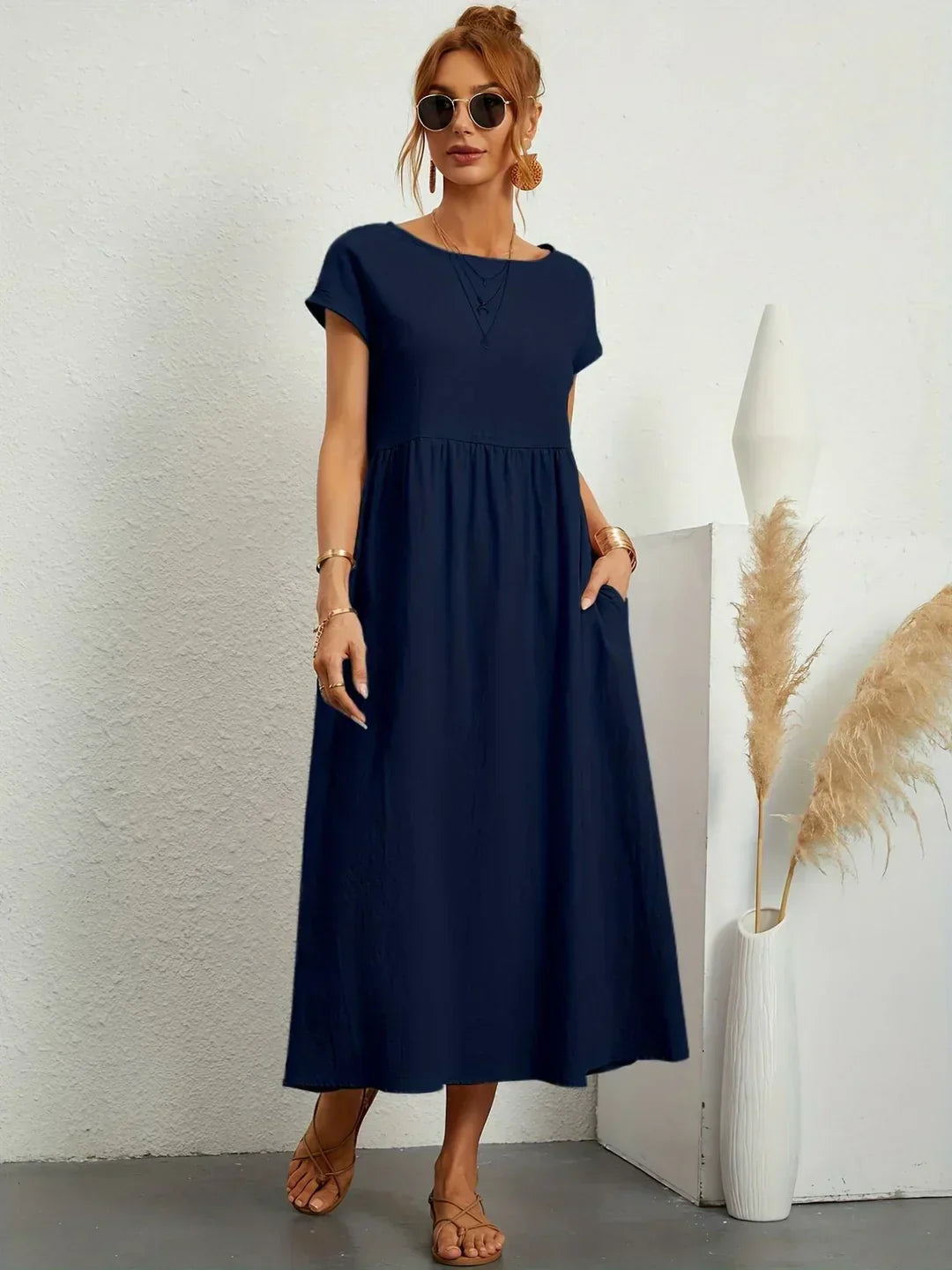 Quessara - Robe Midi Décontractée Coupe Fluide