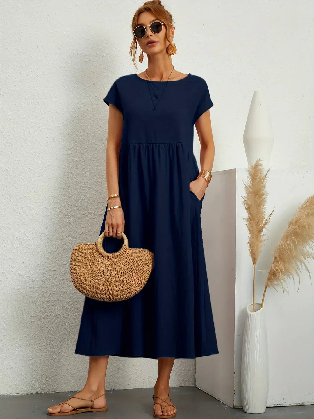 Quessara - Robe Midi Décontractée Coupe Fluide