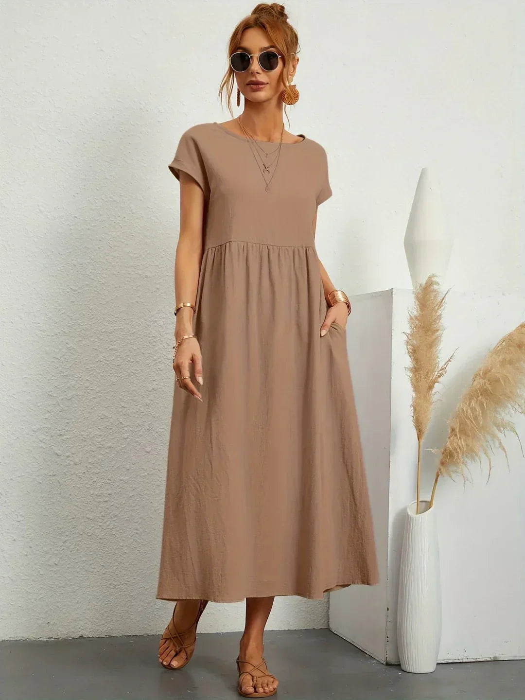 Quessara - Robe Midi Décontractée Coupe Fluide