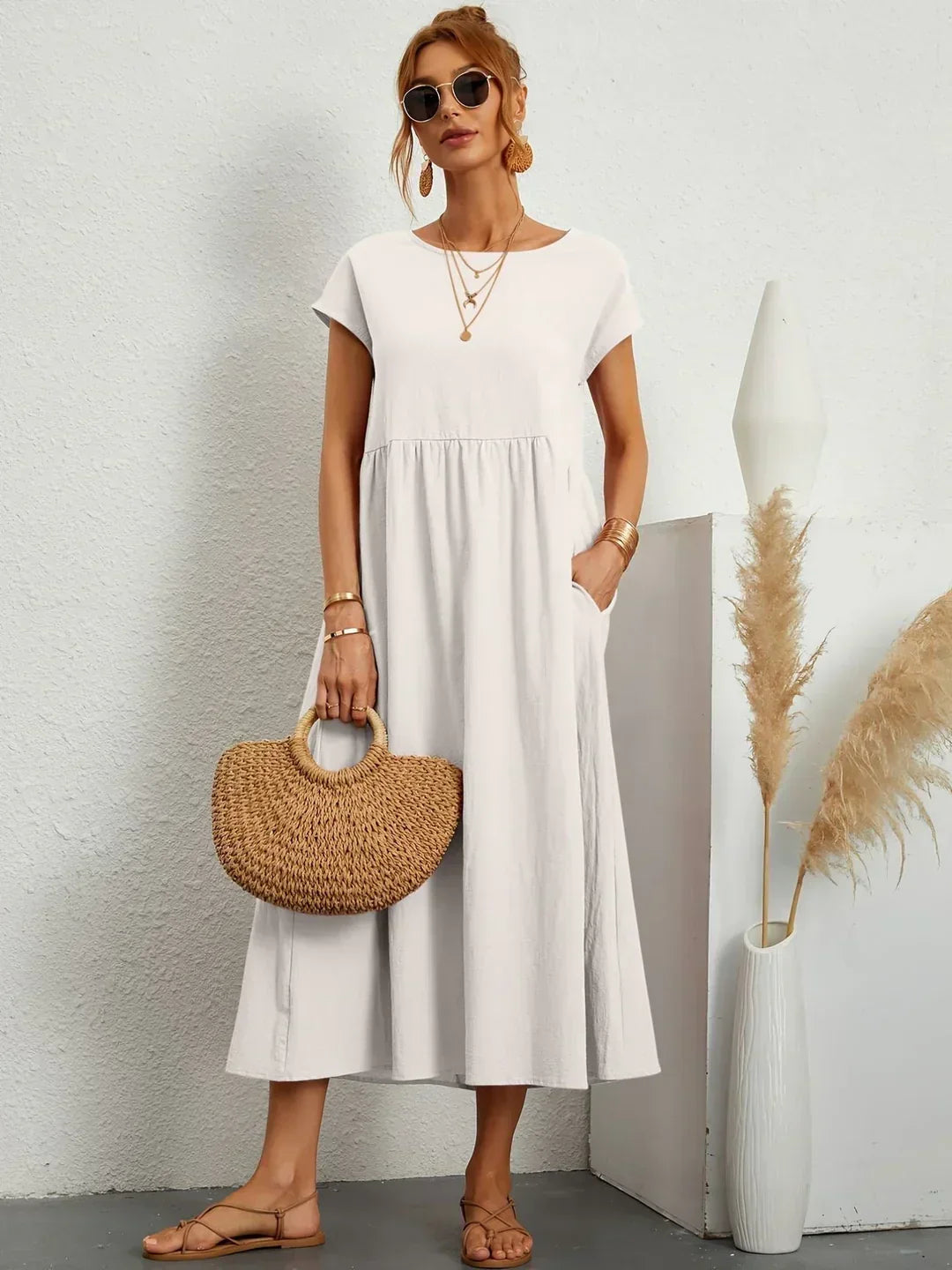 Quessara - Robe Midi Décontractée Coupe Fluide