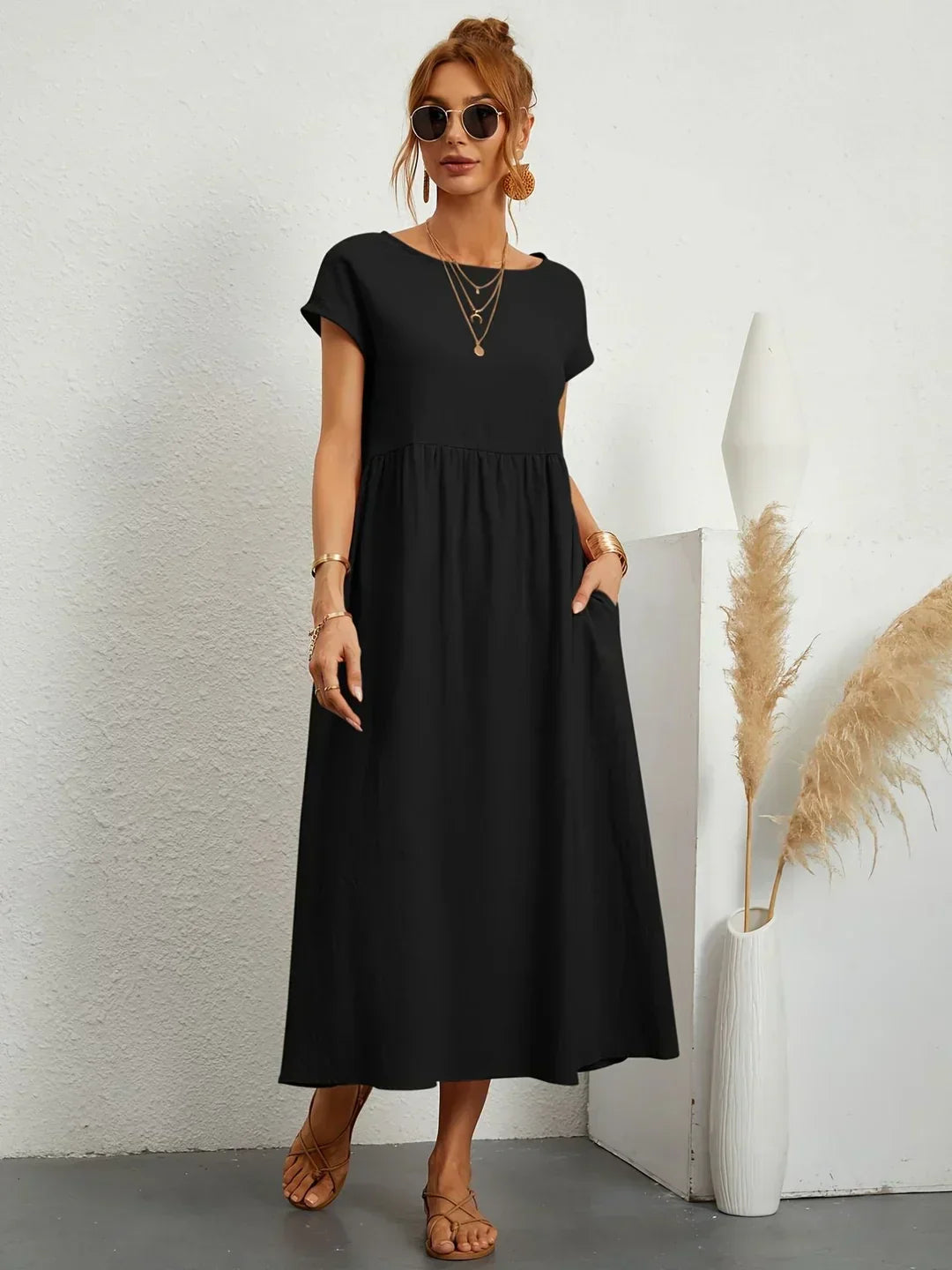 Quessara - Robe Midi Décontractée Coupe Fluide