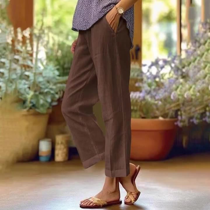Ixoriae - Pantalon Ample en Coton et Lin avec Taille Élastique