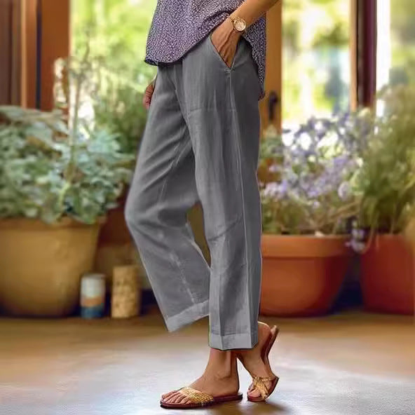 Ixoriae - Pantalon Ample en Coton et Lin avec Taille Élastique
