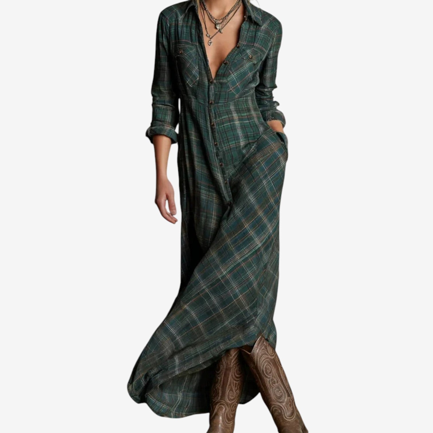 Dahlira - Robe Longue Élégante À Col Boutonné