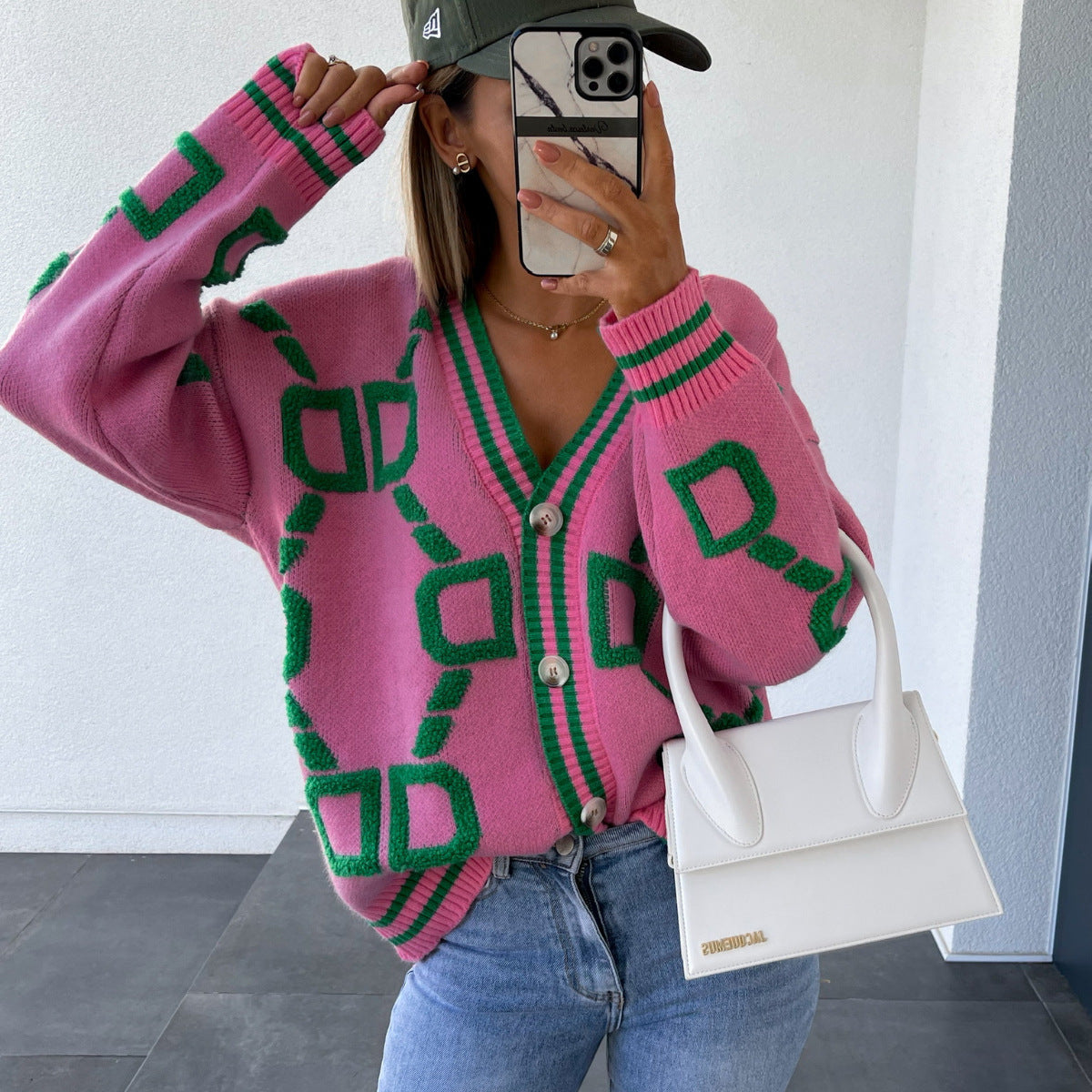 Aliza - Cardigan Tricot à Col V et Contrasté