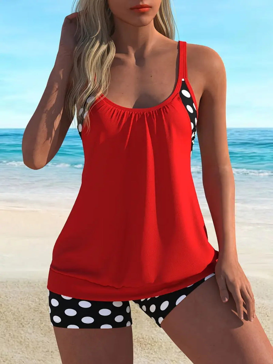 Hesoria - Maillot de bain femme deux pièces pois taille haute été plage