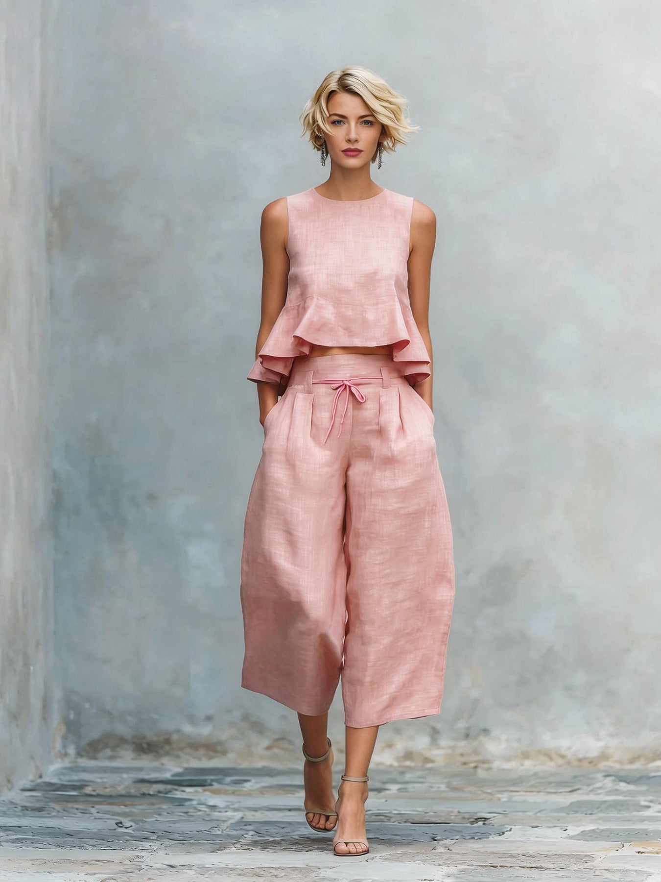 Quessoria - Ensemble femme deux pièces haut volanté et pantalon large