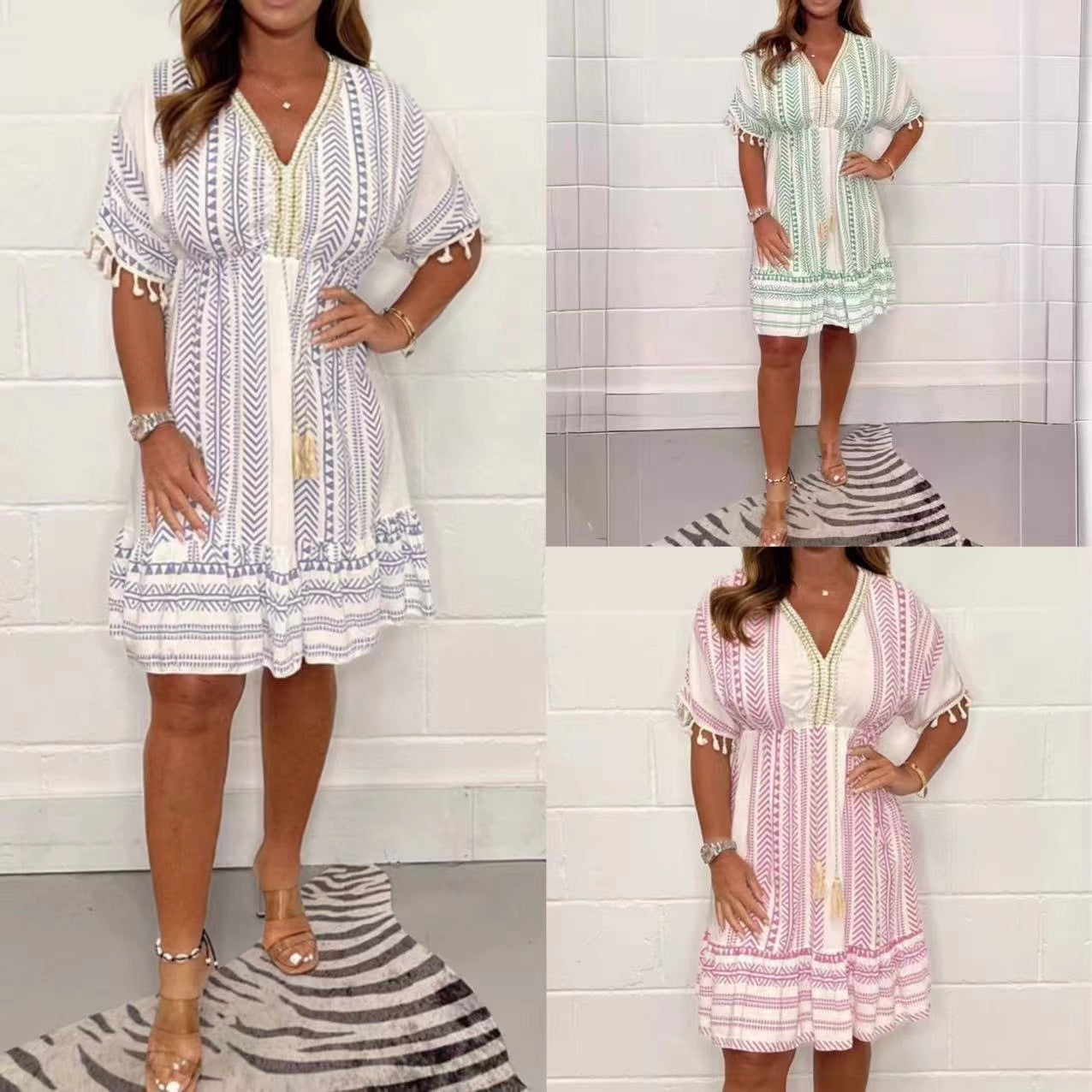 Gail - Robe Bohème Vintage à Imprimé Ethnique