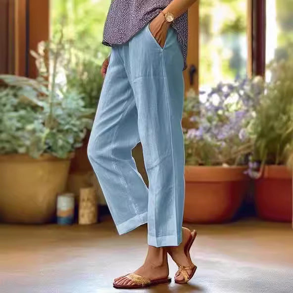Ixoriae - Pantalon Ample en Coton et Lin avec Taille Élastique