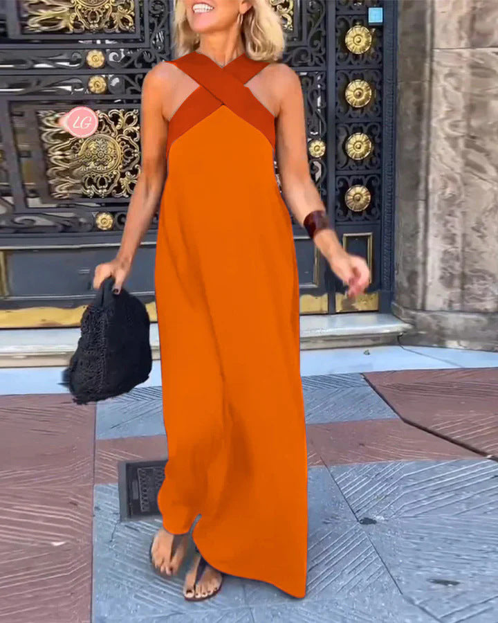 Izzaline - Robe longue femme à encolure croisée et épaules dénudées
