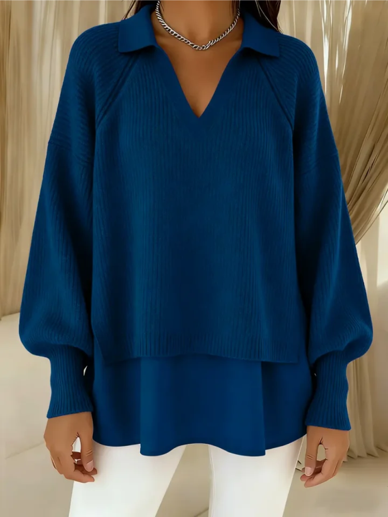 Helisavina - Pull Superposé Chic à Col V