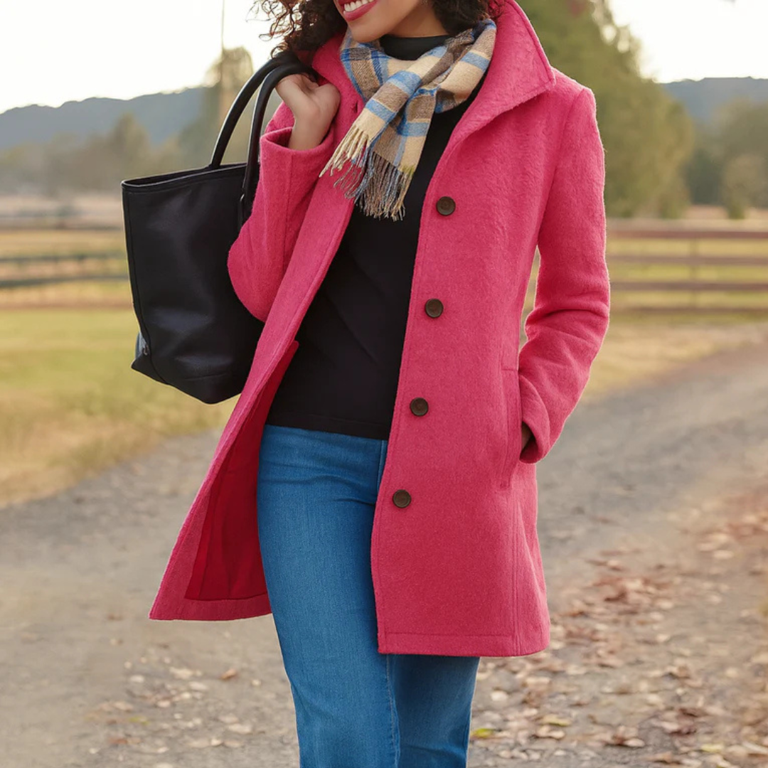 Renate - Manteau femme long boutonné au style classique