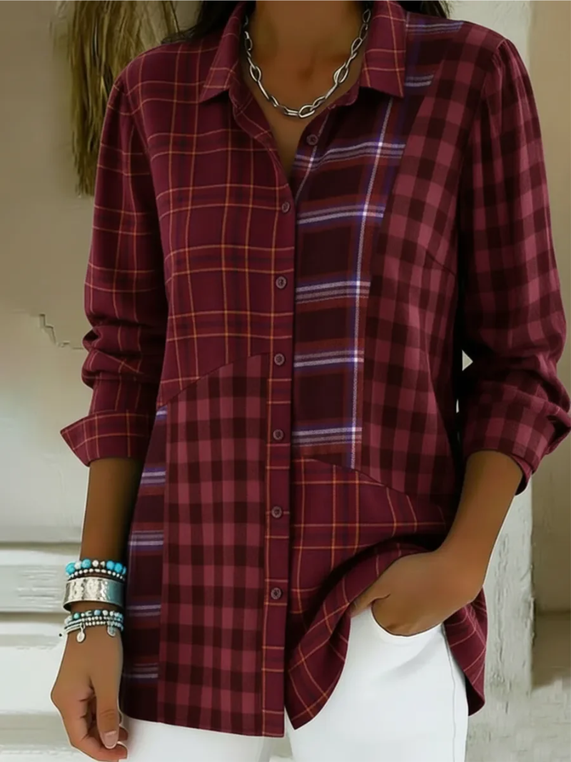 Doralynne – Chemise à Carreaux Patchwork au Style Décontracté Chic