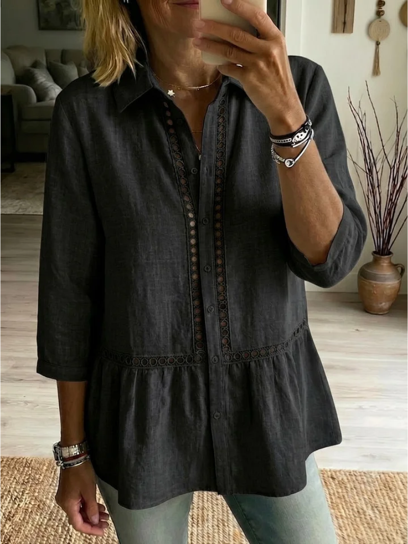 Nyvora - Chemise femme fluide boutonnée col classique détails ajourés élégants