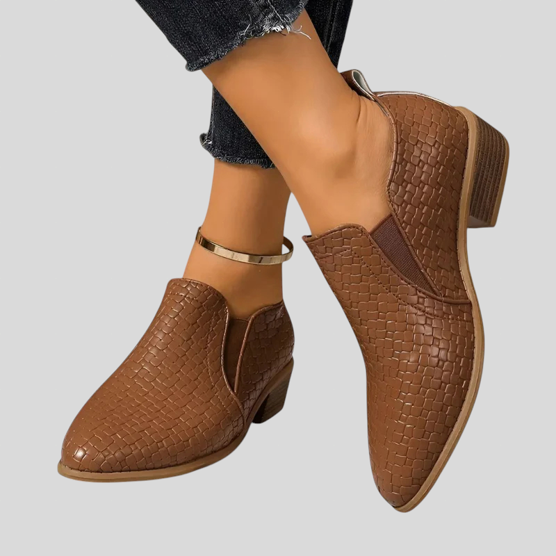Irèn - Bottines femme effet tressé à enfiler avec talon stable