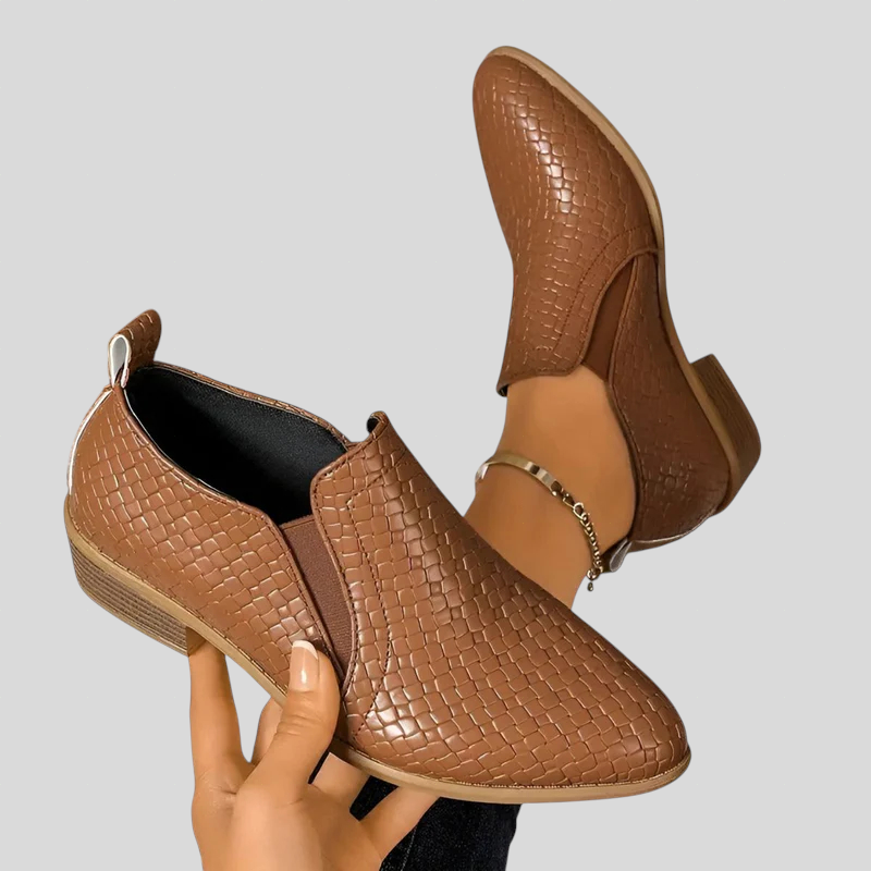 Irèn - Bottines femme effet tressé à enfiler avec talon stable