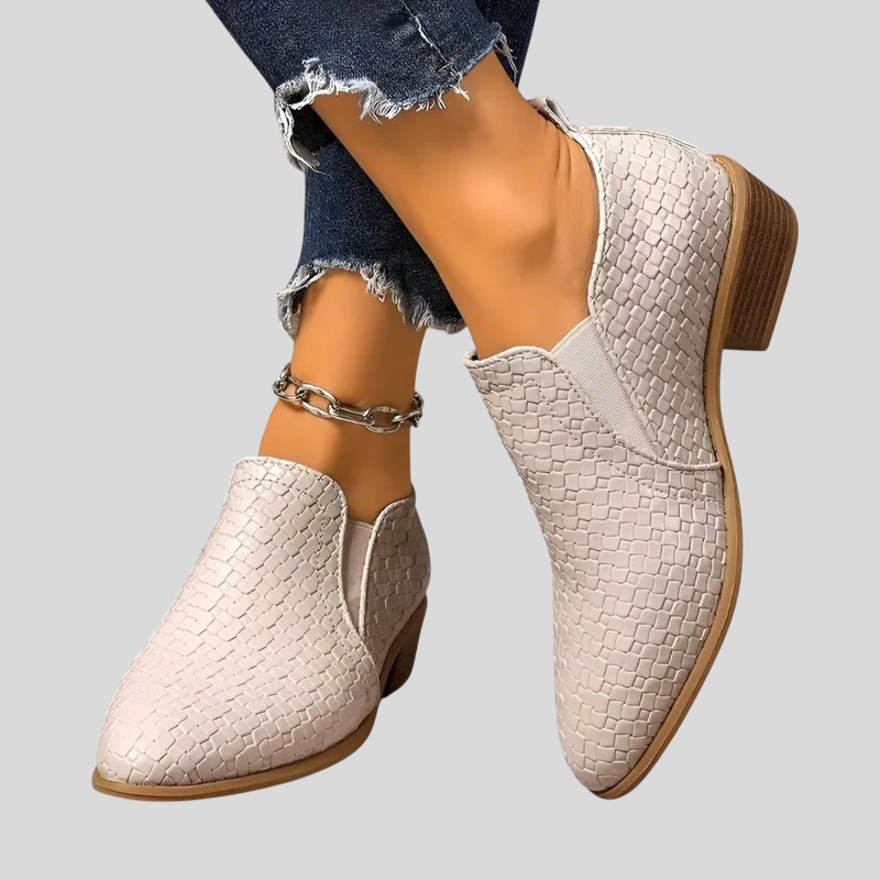 Irèn - Bottines femme effet tressé à enfiler avec talon stable