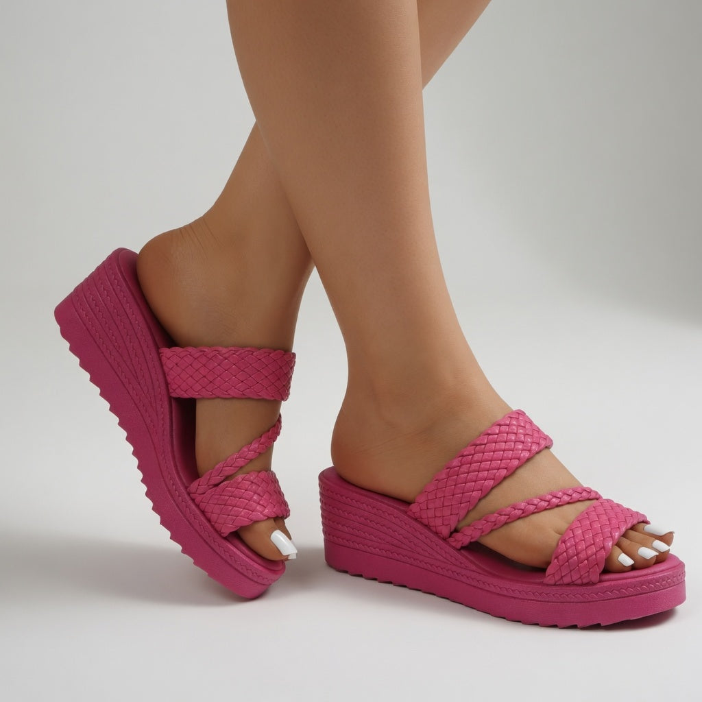 Hysoria - Sandales femme compensées tressées à brides croisées