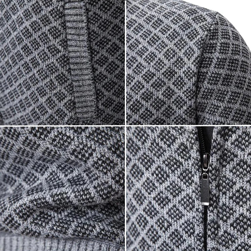 Fabian - Cardigan homme zippé col montant tricot jacquard coupe moderne