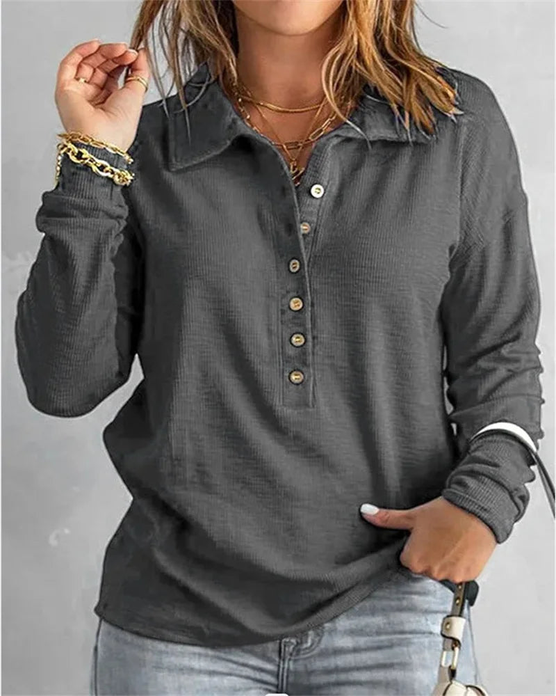 Marlène - Chemise confortable en coton à col en V pour femmes